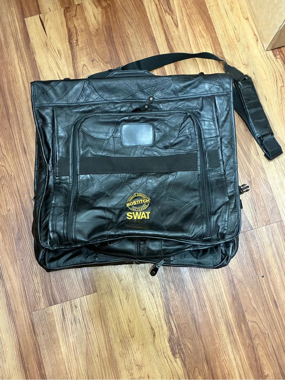 Vintage Black Patchwork Genuine Leather Travel Garment Bag - Bostitch SWAT Promo